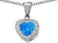 Star K 8mm Heart Shape Simulated Blue Opal Love Pendant Necklace