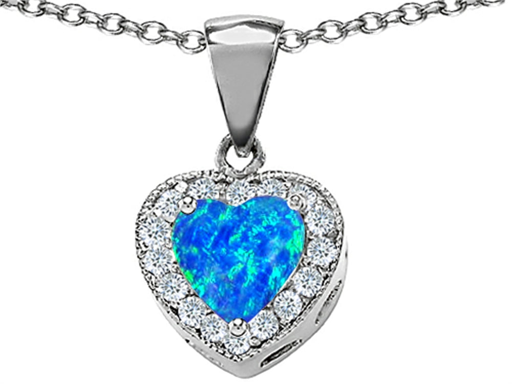 Star K 8mm Heart Shape Simulated Blue Opal Love Pendant Necklace