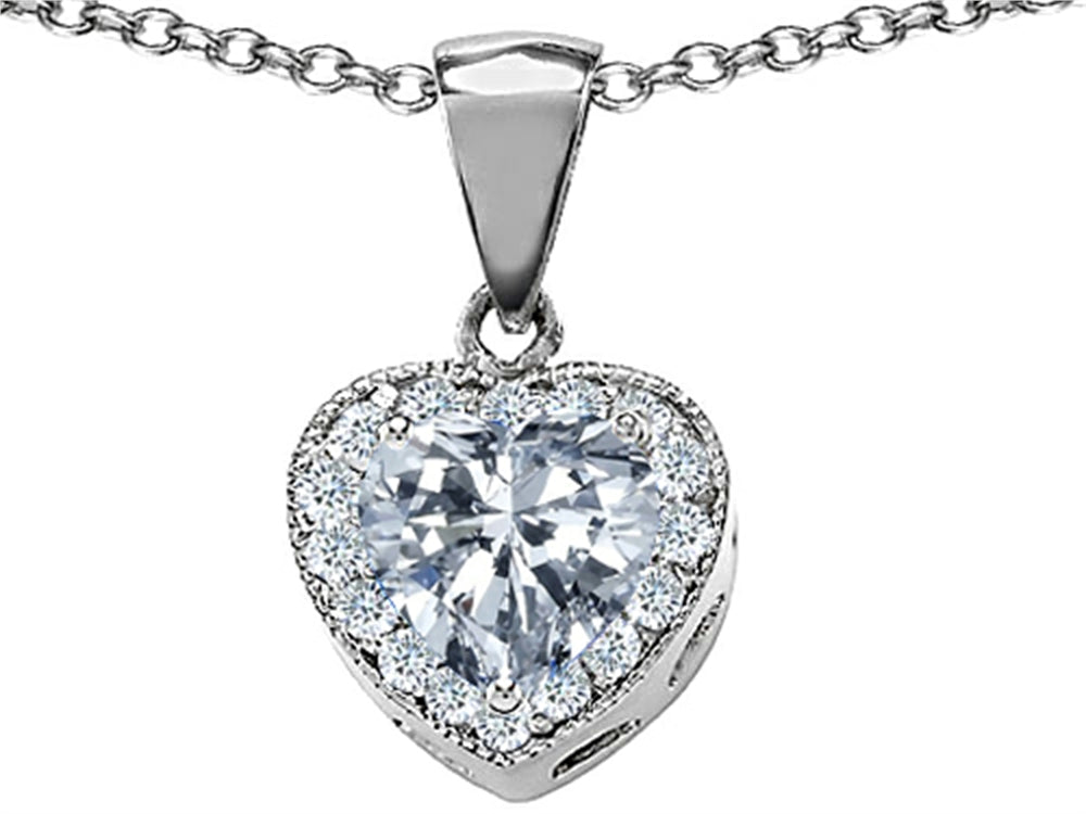 Star K 8mm Heart Shape Genuine White Topaz Love Pendant Necklace
