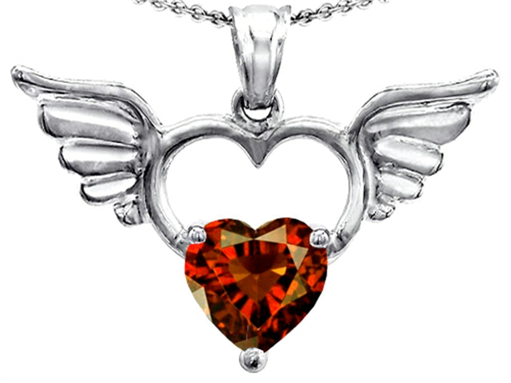 Star K Wings Of Love Birth Month Pendant Necklace with 8mm Heart Shape Simulated Garnet