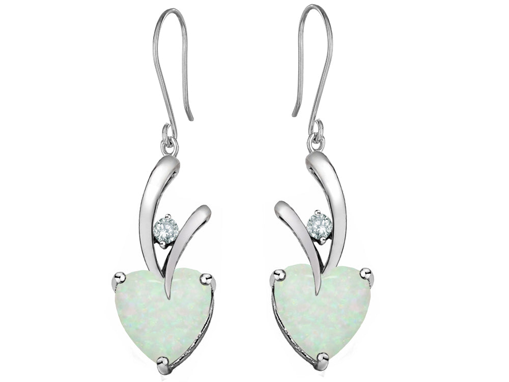 Star K 8mm Heart Shape Created Opal Hanging Hook Love Earrings