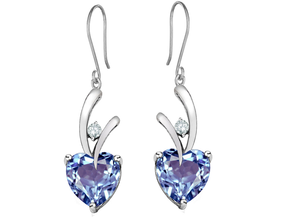 Star K 8mm Heart Shape Simulated Aquamarine Hanging Hook Love Earrings