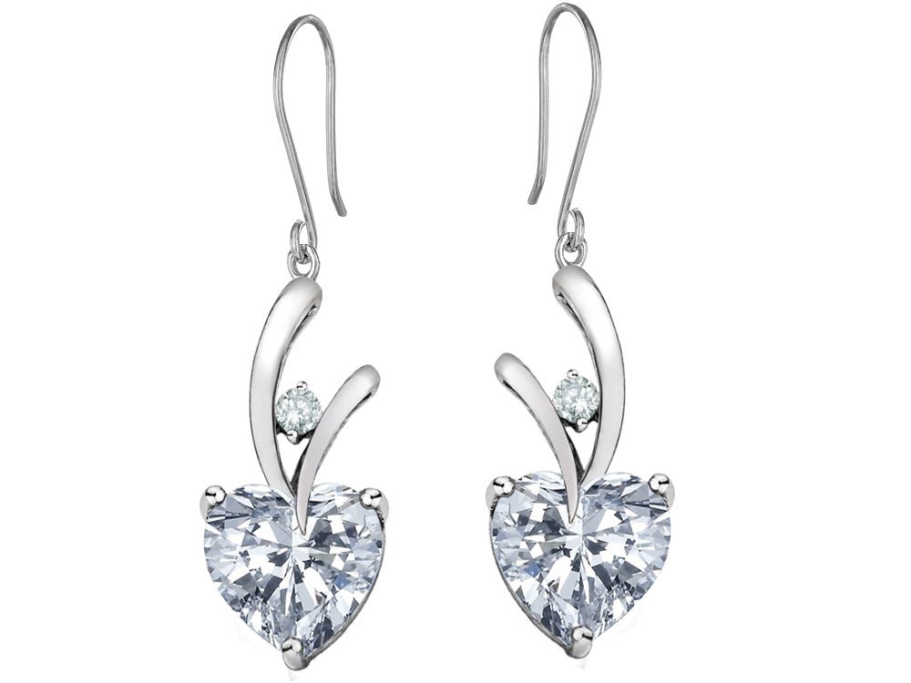 Star K 8mm Heart Shape Genuine White Topaz Hanging Hook Love Earrings