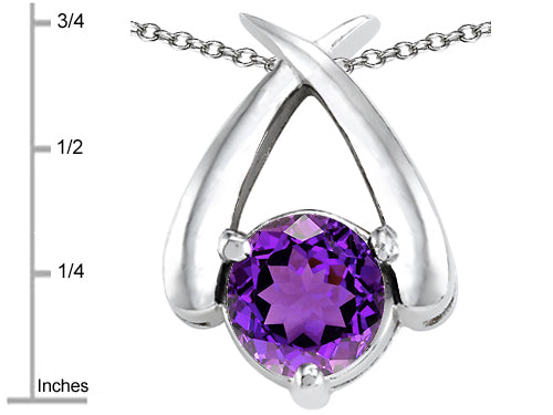 Star K XO Hug and Kiss Pendant Necklace with Round 7mm Simulated Amethyst