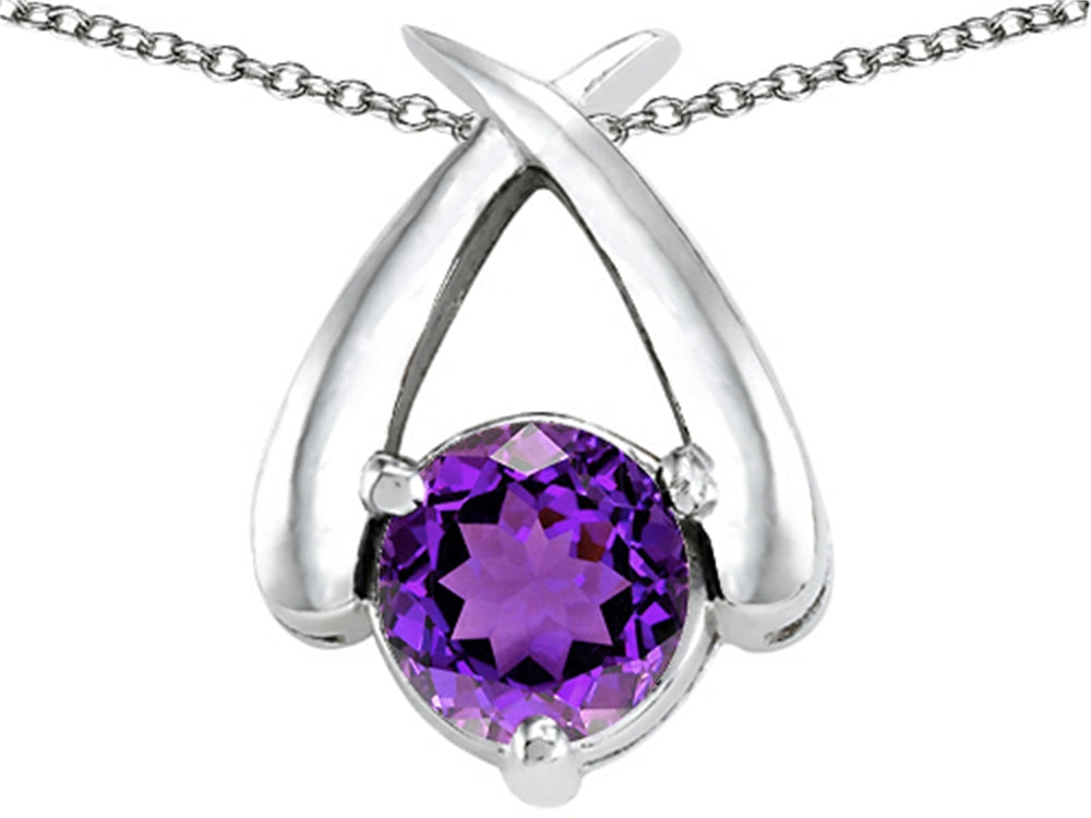 Star K XO Hug and Kiss Pendant Necklace with Round 7mm Simulated Amethyst