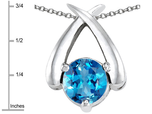 Star K XO Hug and Kiss Pendant Necklace with Round 7mm Simulated Blue Topaz