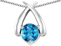 Star K XO Hug and Kiss Pendant Necklace with Round 7mm Simulated Blue Topaz