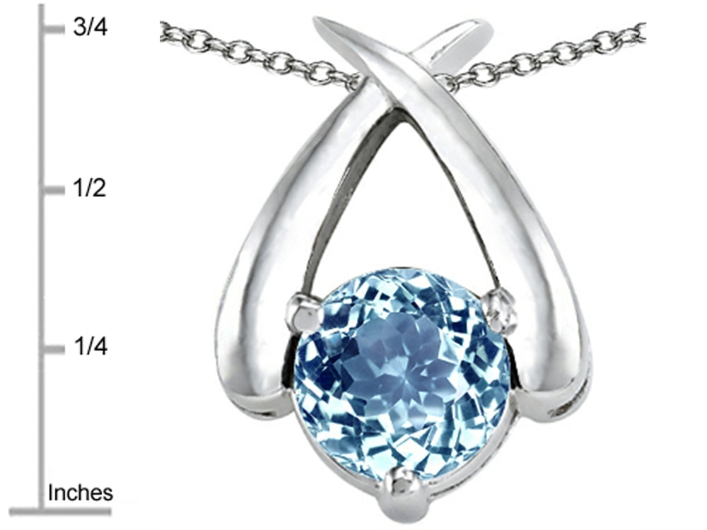 Star K XO Hug and Kiss Pendant Necklace with Round 7mm Simulated Aquamarine