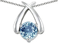 Star K XO Hug and Kiss Pendant Necklace with Round 7mm Simulated Aquamarine