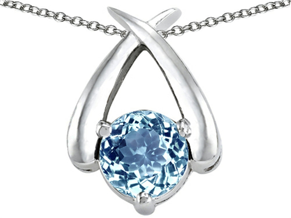 Star K XO Hug and Kiss Pendant Necklace with Round 7mm Simulated Aquamarine