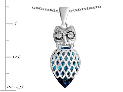 Star K Good Luck Owl Pendant Necklace with Pear Shape Simulated Blue Topaz