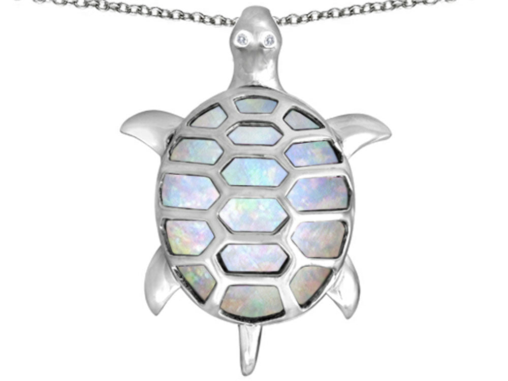 Star K Good Luck Turtle Pendant Necklace with Oval Created Opal