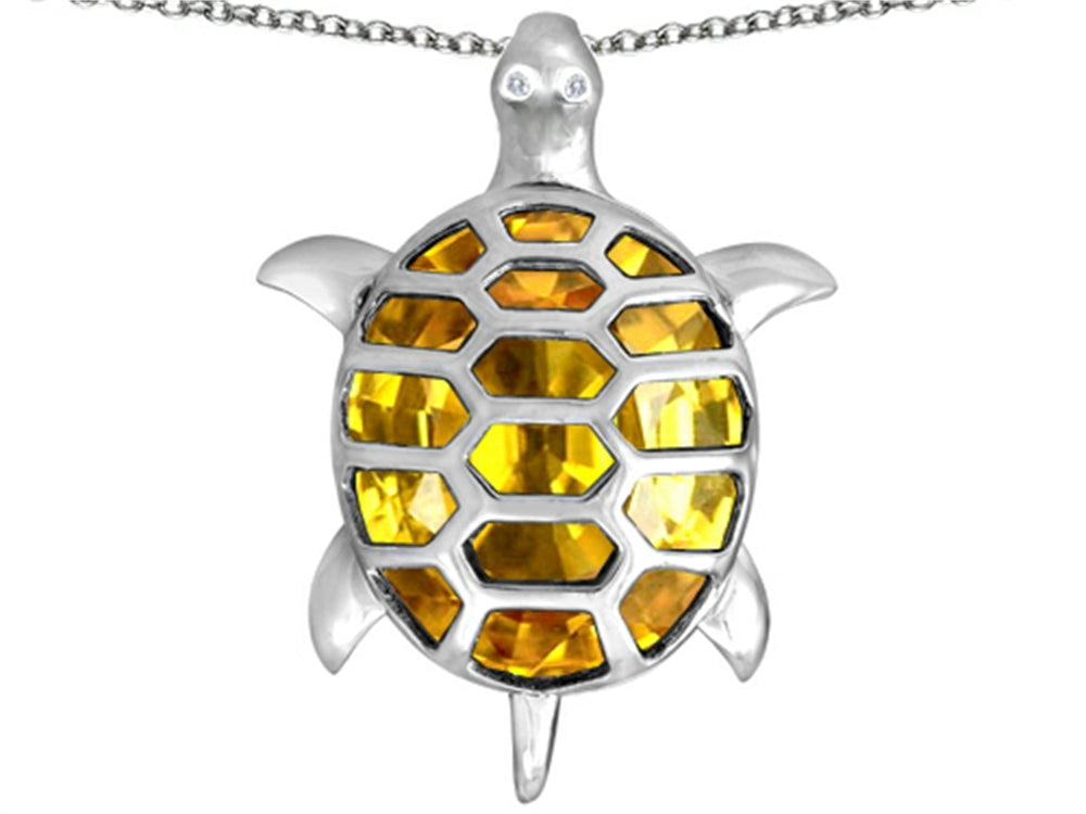 Star K Good Luck Turtle Pendant Necklace with Oval Simulated Citrine