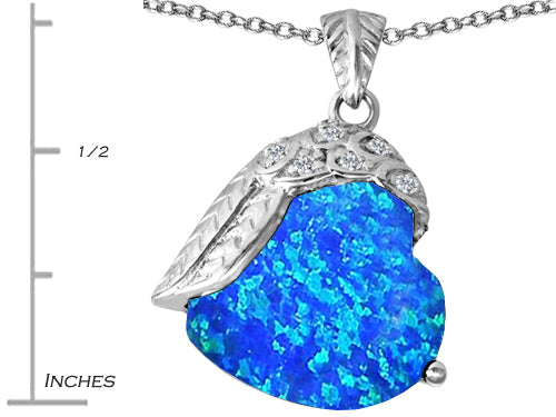 Star K Angel Wing of Love Pendant Necklace with Heart Shape Blue Created Opal