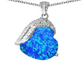 Star K Angel Wing of Love Pendant Necklace with Heart Shape Blue Created Opal