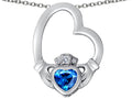 Star K Floating Heart Irish Claddagh Pendant Necklace with Heart Shape Simulated Blue Topaz
