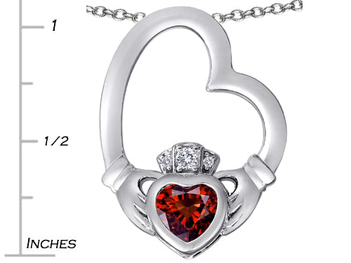 Star K Floating Heart Irish Claddagh Pendant Necklace with Heart Shape Simulated Garnet