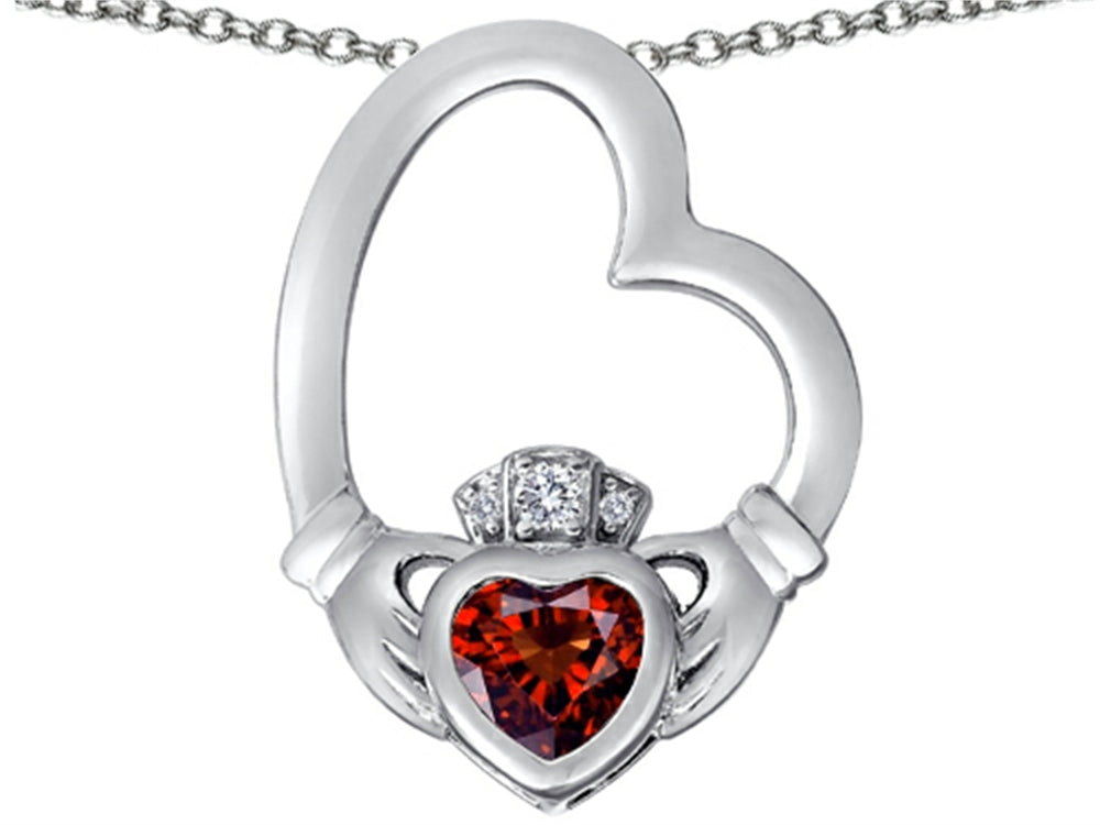 Star K Floating Heart Irish Claddagh Pendant Necklace with Heart Shape Simulated Garnet