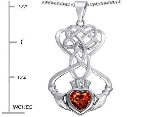 Star K Celtic Knot Claddagh Heart Pendant Necklace with Heart Shape Simulated Garnet