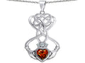 Star K Celtic Knot Claddagh Heart Pendant Necklace with Heart Shape Simulated Garnet