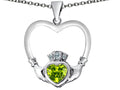 Star K Celtic Claddagh Heart Pendant Necklace with Heart Shape Simulated Peridot and Cubic Zirconia