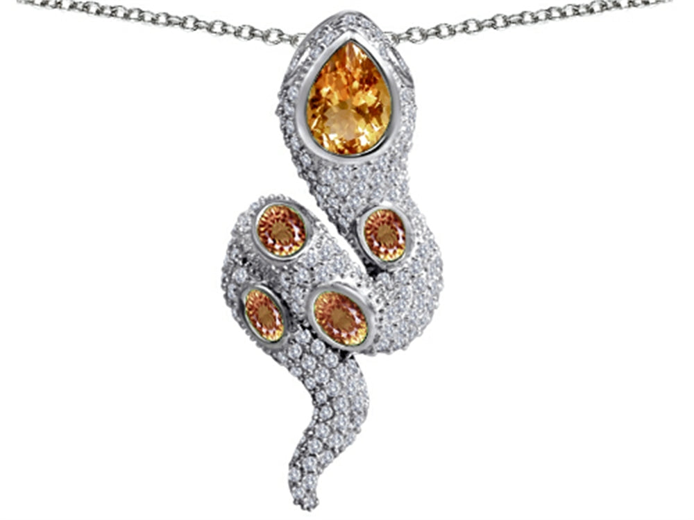 Star K Good Luck Snake Pendant Necklace with Simulated Imperial Yellow Topaz Stones