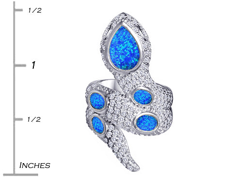 Star K Good Luck Snake Ring with Simulated Blue Opal Stones
