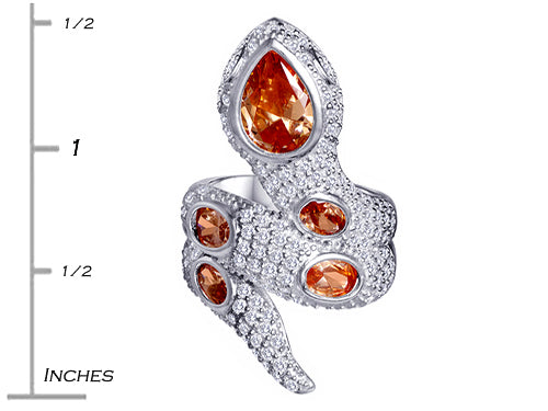 Star K Good Luck Snake Ring with Simulated Orange Mexican Fire Opal Stones