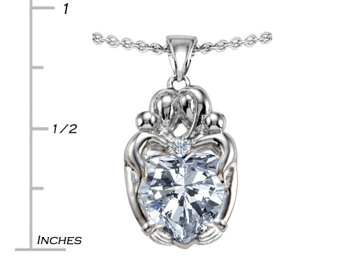 Star K Loving Mother And Twins Family Pendant Necklace With Heart Shape White Topaz