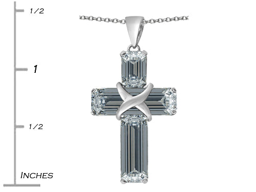 Star K Large Christian Cross Pendant Necklace with Emerald Cut Simulated White Topaz Stones