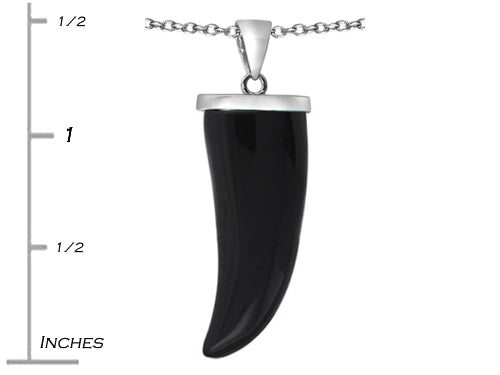 Star K Large Wolf Fang Tooth Pendant Necklace with Simulated Black Onyx