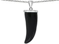 Star K Large Wolf Fang Tooth Pendant Necklace with Simulated Black Onyx
