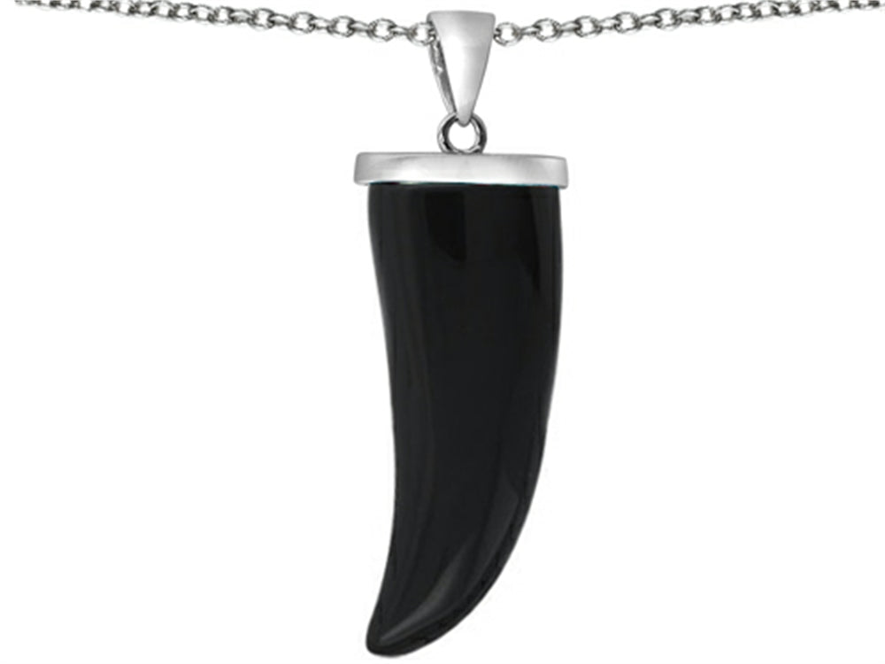 Star K Large Wolf Fang Tooth Pendant Necklace with Simulated Black Onyx