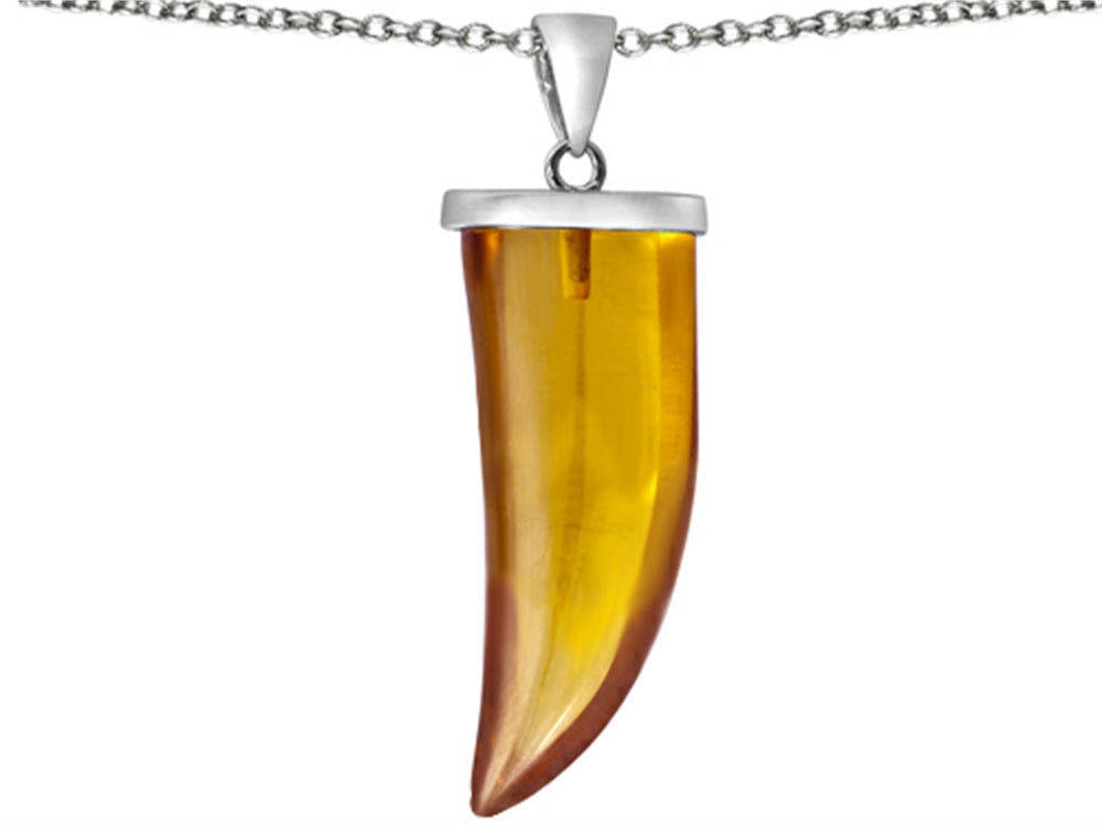 Star K Large Wolf Fang Tooth Pendant Necklace with Simulated Imperial Yellow Topaz
