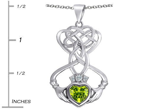 Star K Celtic Knot Claddagh Heart Pendant Necklace with Heart Shape Simulated Peridot and Cubic Zirconia