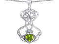 Star K Celtic Knot Claddagh Heart Pendant Necklace with Heart Shape Simulated Peridot and Cubic Zirconia