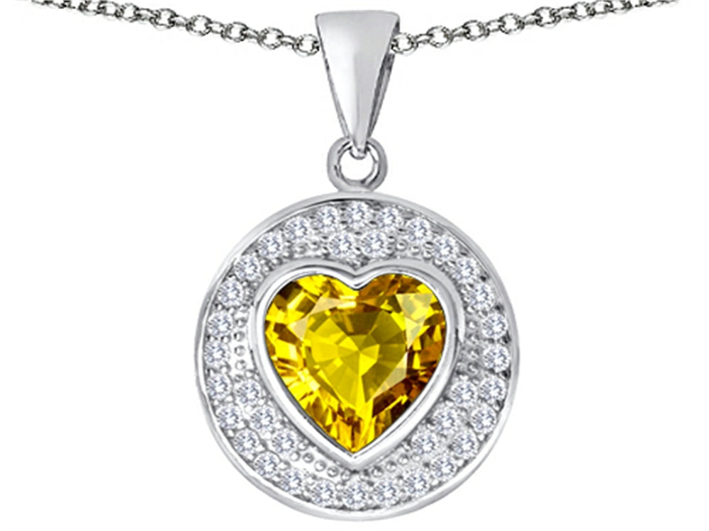 Star K  Circle Of Love Pendant Necklace with 10mm Heart Shape Simulated Citrine