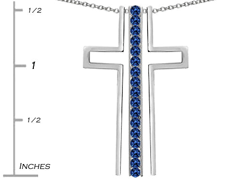 Star K  2 in 1 Straight Path Cross Pendant Necklace wtih Round Created Sapphire