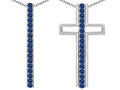 Star K  2 in 1 Straight Path Cross Pendant Necklace wtih Round Created Sapphire
