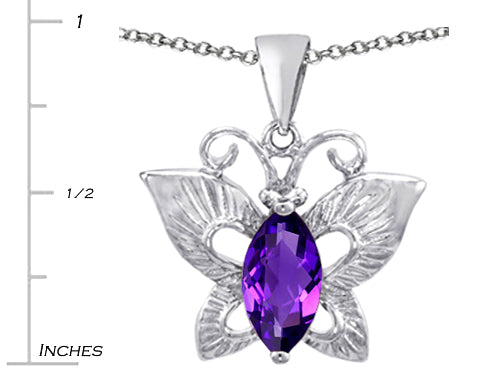 Star K Love Butterfly Pendant Necklace with Marquise Shape Simulated Amethyst