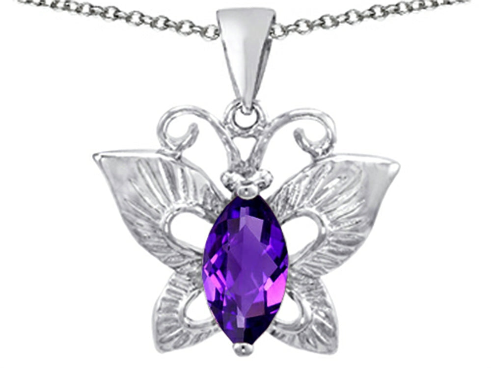 Star K Love Butterfly Pendant Necklace with Marquise Shape Simulated Amethyst