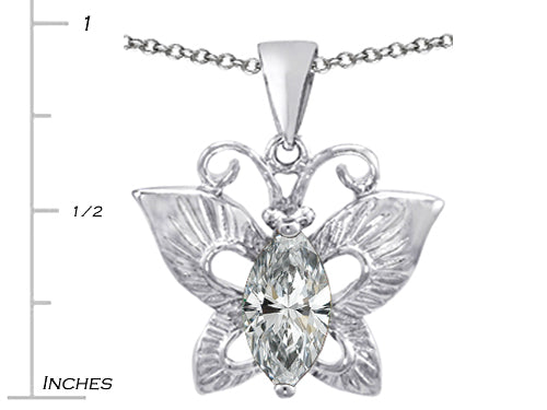 Star K Love Butterfly Pendant Necklace with Marquise Shape Genuine White Topaz