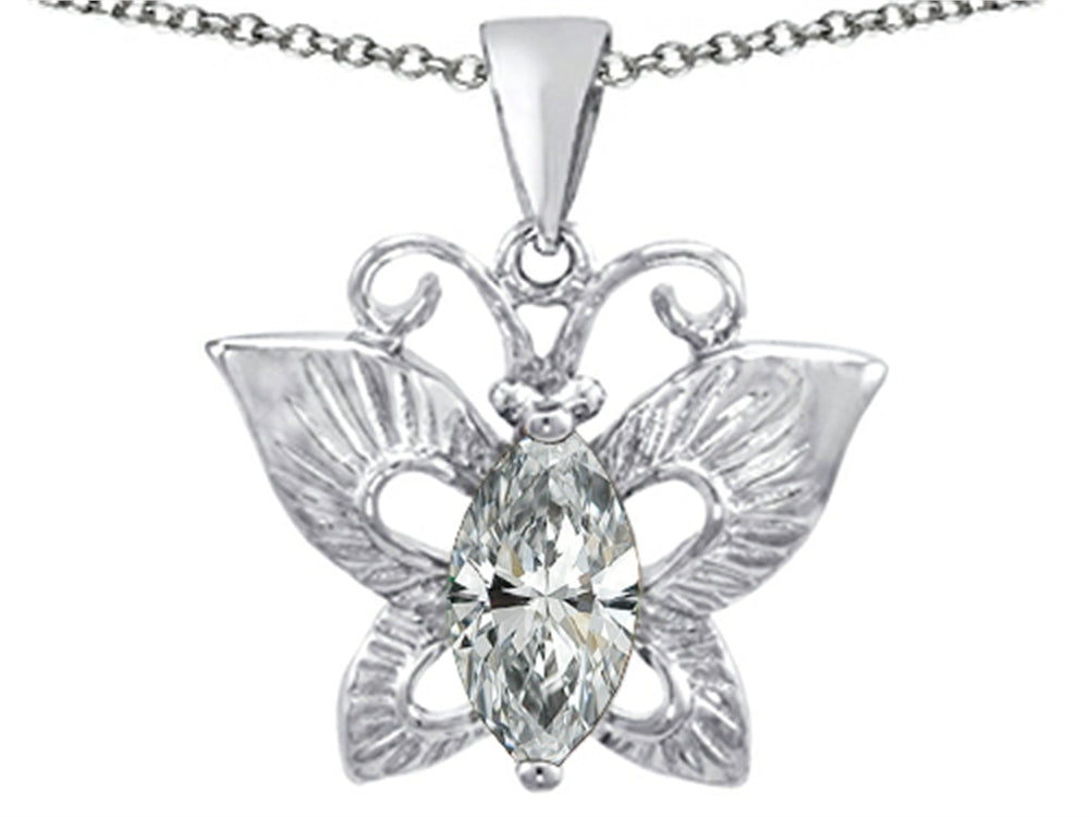 Star K Love Butterfly Pendant Necklace with Marquise Shape Genuine White Topaz