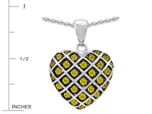 Star K Round Simulated Citrine Puffed Heart Pendant Necklace