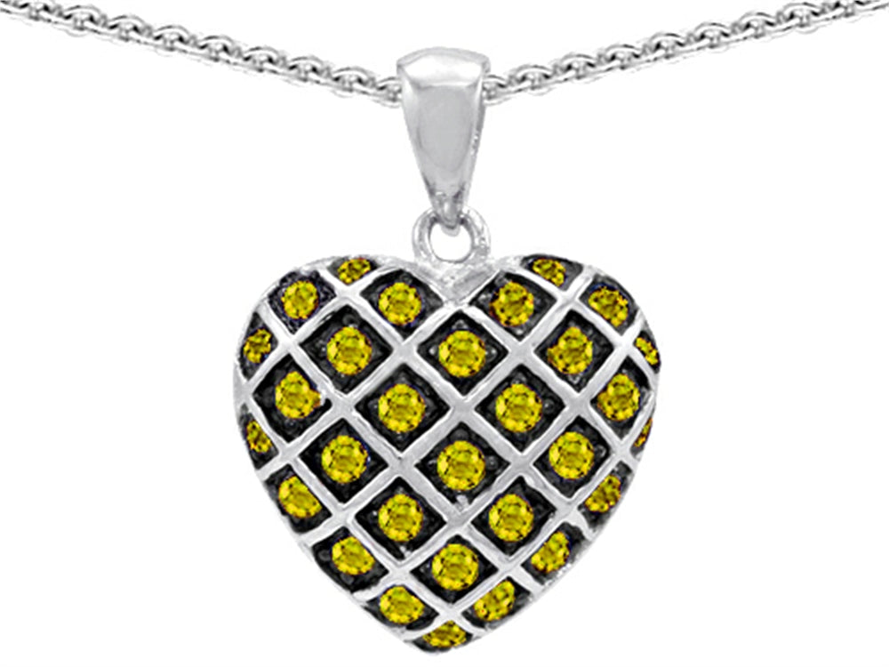 Star K Round Simulated Citrine Puffed Heart Pendant Necklace