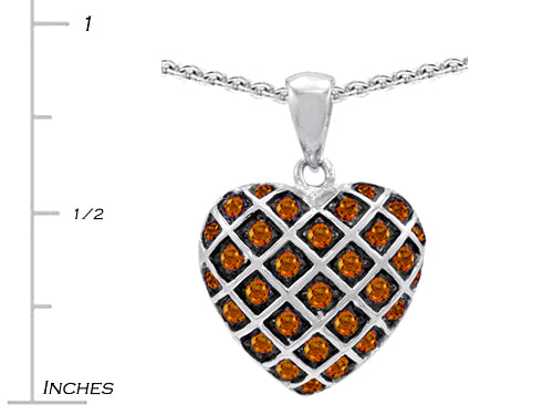 Star K Round Simulated Orange Mexican Fire Opal Puffed Heart Pendant Necklace