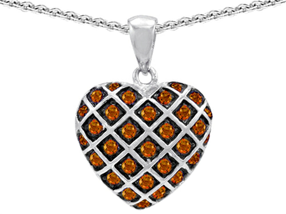 Star K Round Simulated Orange Mexican Fire Opal Puffed Heart Pendant Necklace