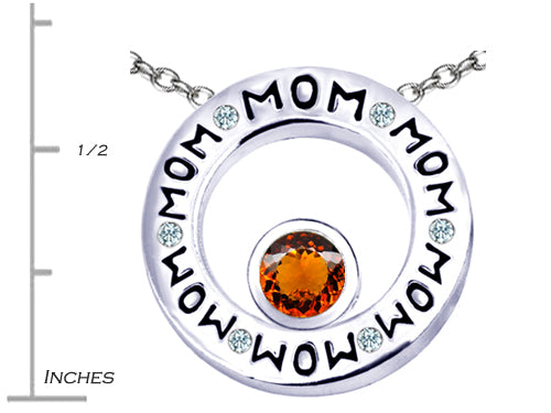 Star K MOM Circle Mothers Pendant Necklace with Round 7mm Simulated Garnet