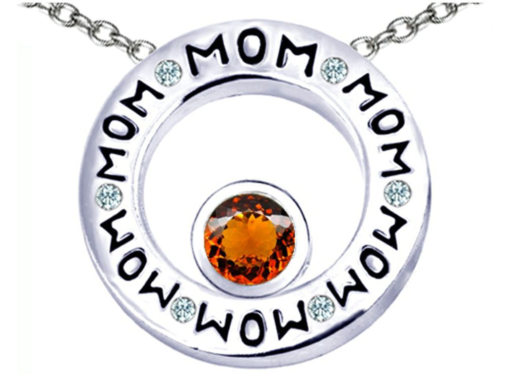 Star K MOM Circle Mothers Pendant Necklace with Round 7mm Simulated Garnet