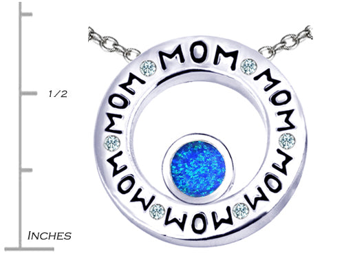 Star K MOM Circle Mothers Pendant Necklace with Round 7mm Blue Created Opal